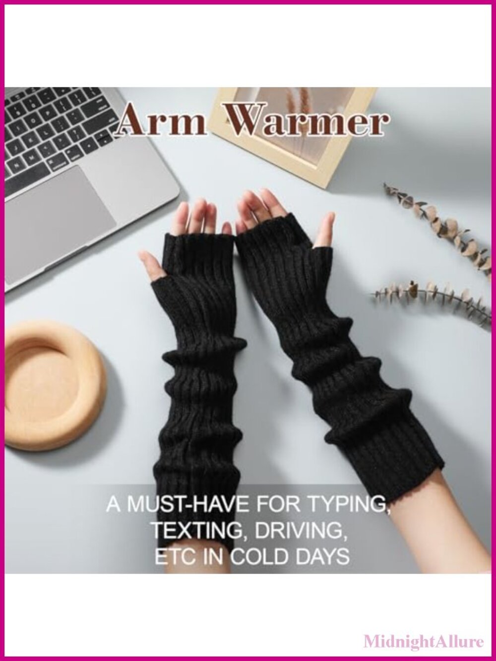 Cashmere Blend Long Fingerless Arm Warmers Knitted Sleeves - Picture 4 of 6